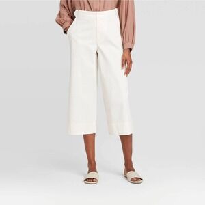 Prologue Size 14 High Rise Off White Wide Leg Natural Waist Cropped Pants Pocket